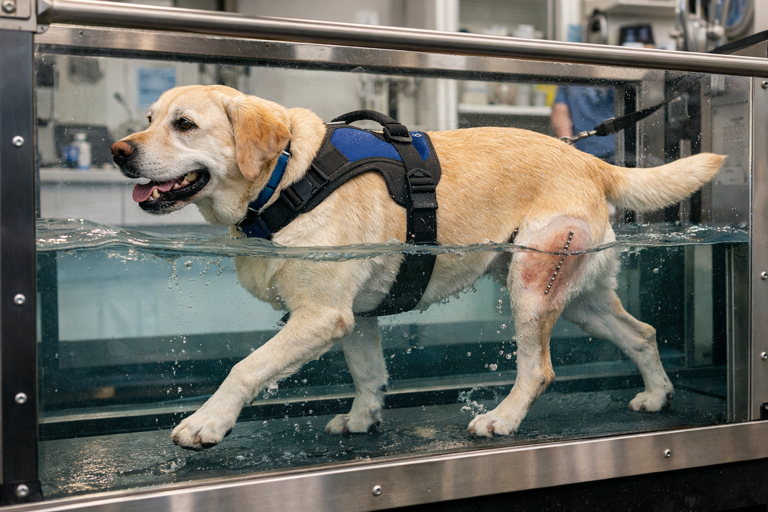 Dog walking comfortably after TPLO surgery